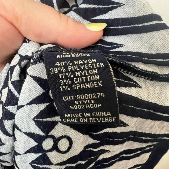 Max Edition Max Studio Navy Blue Yellow Geo Stripe Fit Flare Stretch Dress - Picture 6 of 6